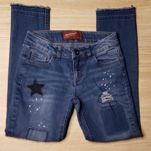 Arizona Girls Distressed Patchwork Star Skinny Jeans 8 - Picture 1 of 8
